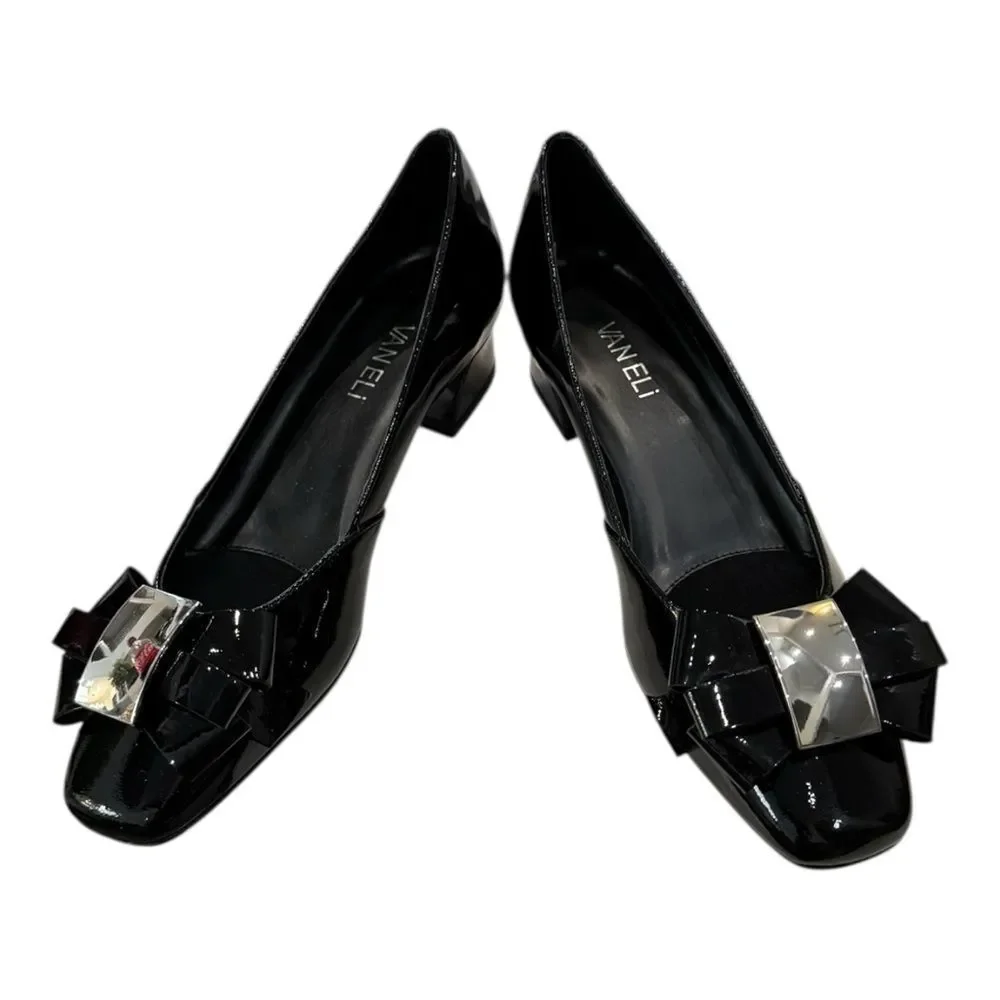 New Vaneli Dafne Black Metallic Women's Low Heel Shoes 7 7N
